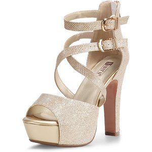 Women's IN5 Charcy Crisscross Strappy Platform High Chunky  Gold Heels Toe Pump